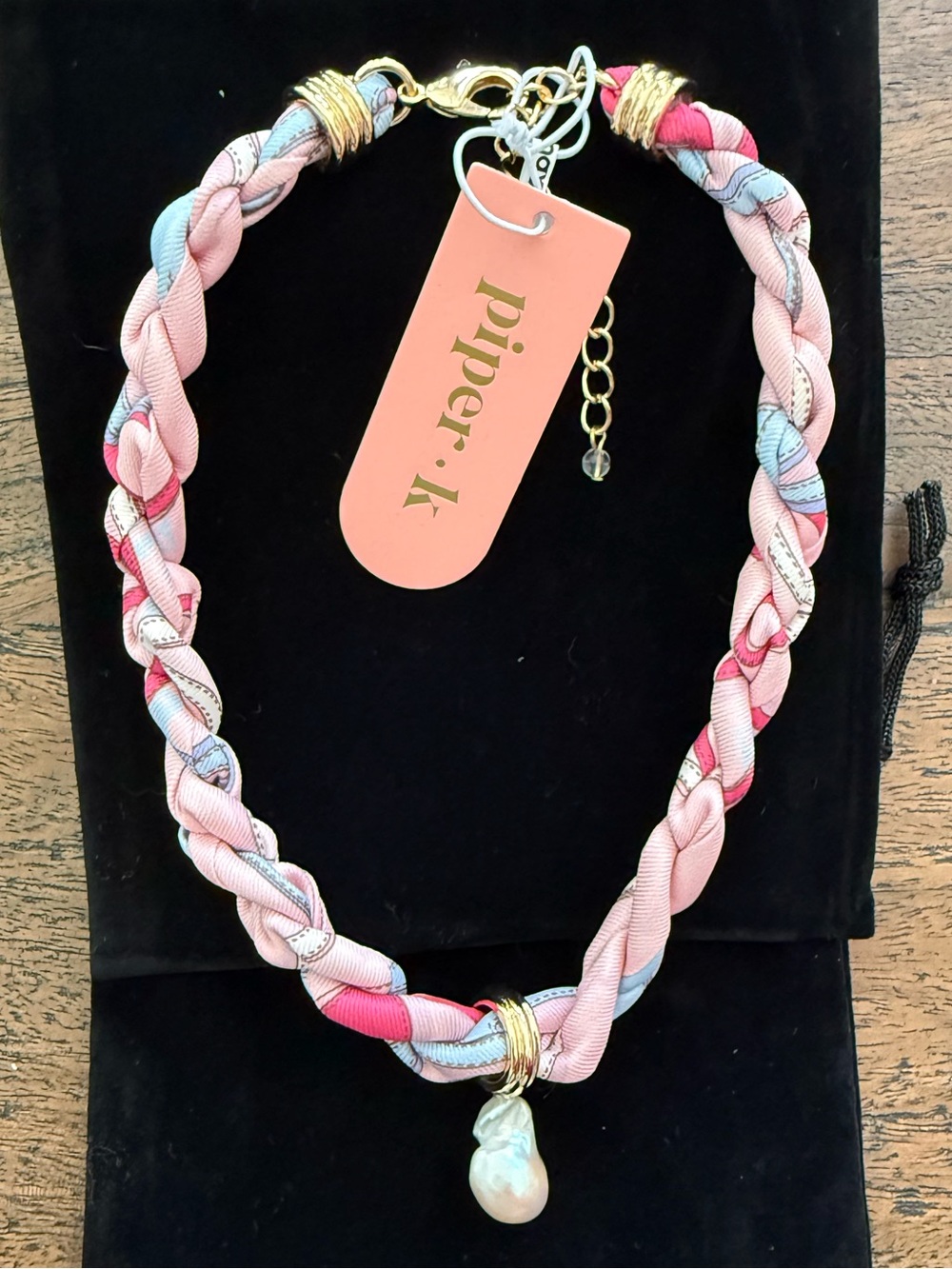 NWT Piper.k Pink & Light Blue Braided Pearl Pendant Necklace